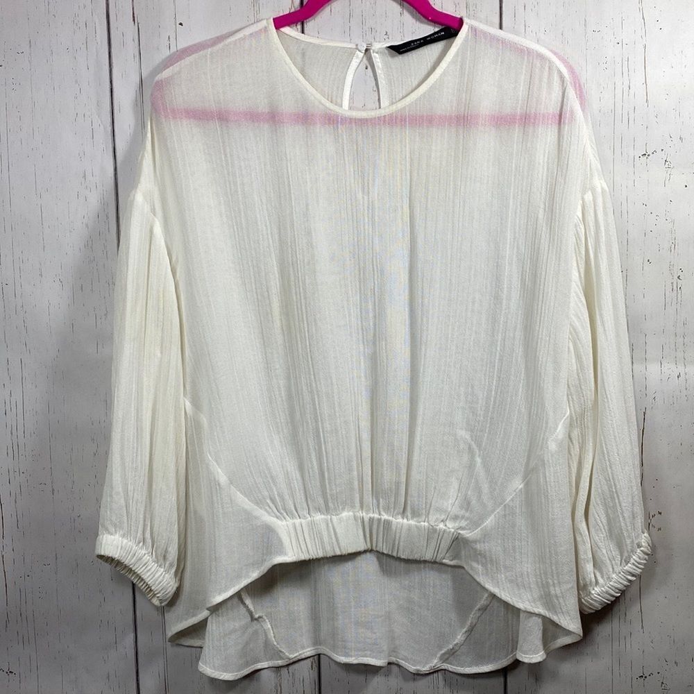 Zara Women High Low Long Sleeve Oversized Blouse